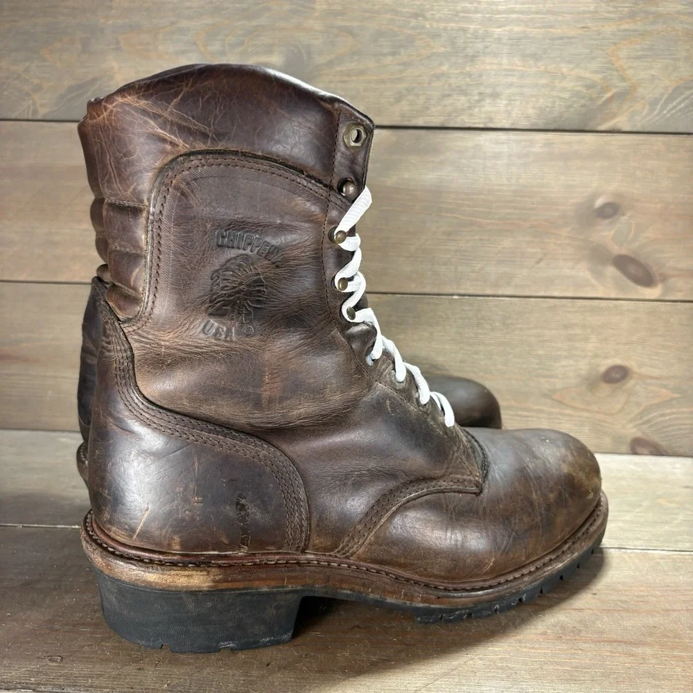 chippewa mens size 10.5 shoes brown leather steel toe work boots